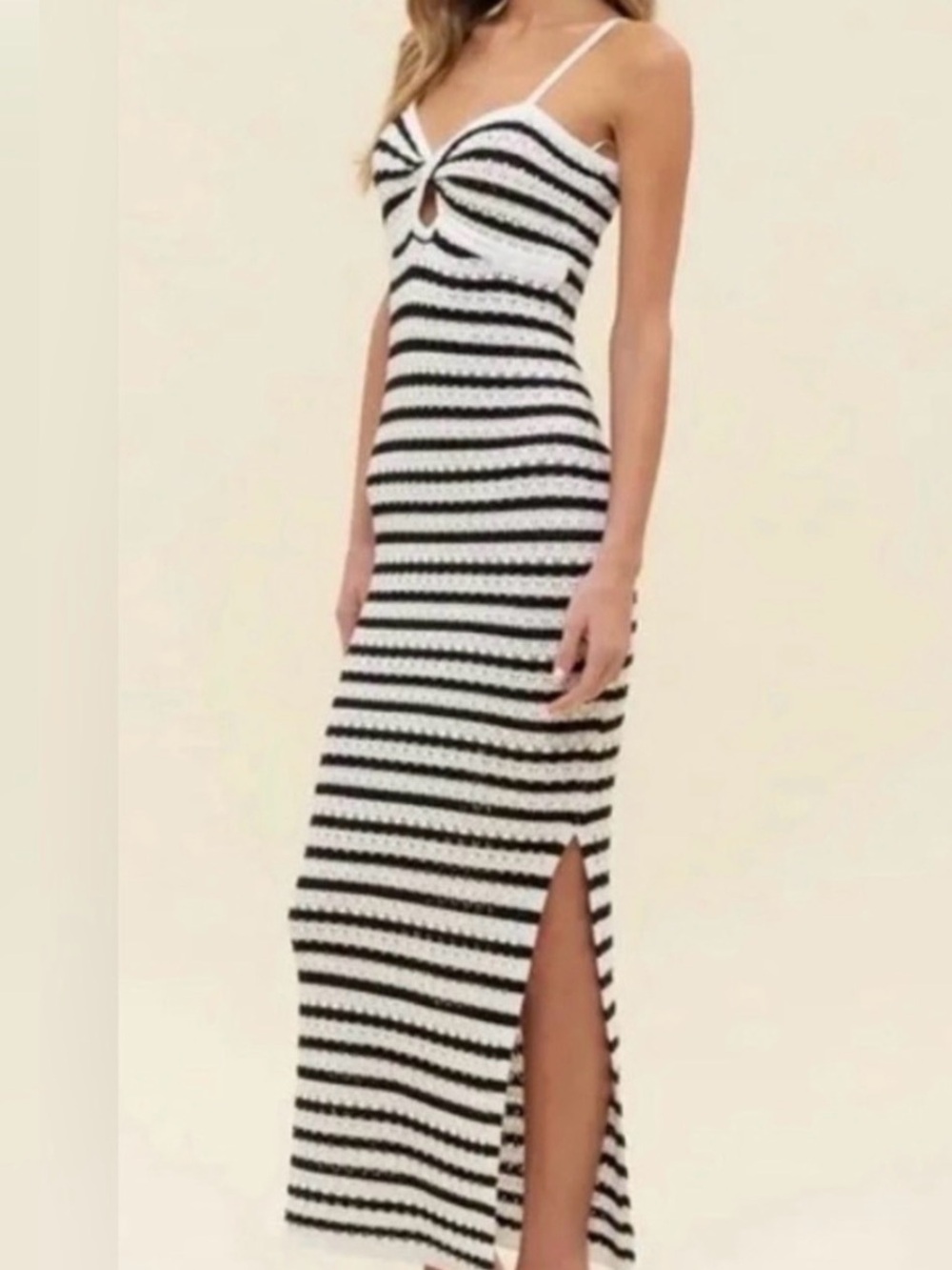 STUDIO by the Workshop Black & Tan Striped Maxi Dress with Side Slit SZ : SMALL